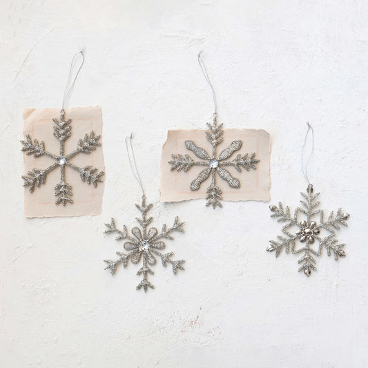 Metal + Glass Beaded Snowflake Ornament