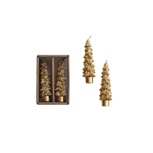 Tree Shaped Taper Candles Metallic Gold