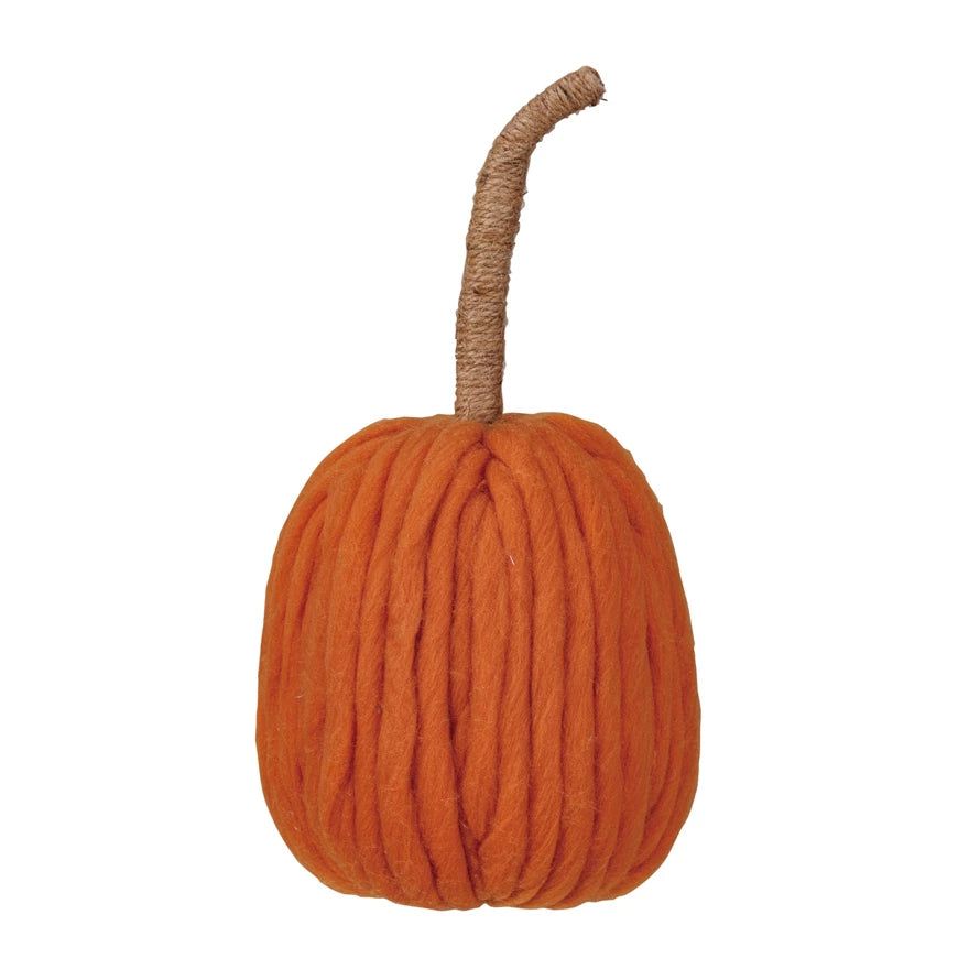 Wool Pumpkin with Jute Wrapped Stem (3 Styles)