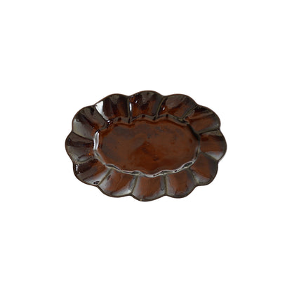 Brown Scalloped Stoneware Plate