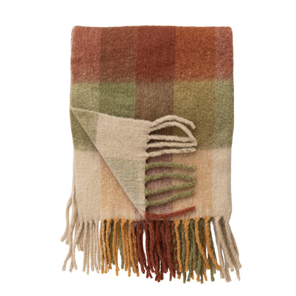Brushed Plaid Throw with Fringe
