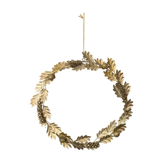 Metal Oak Leaves + Pinecones Wreath