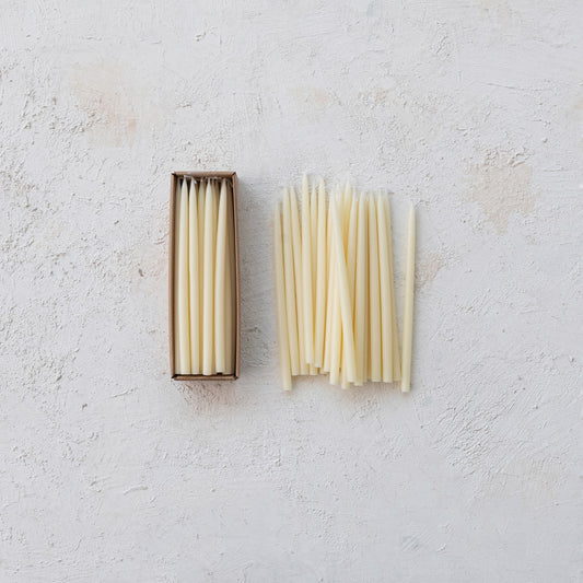 Unscented Thin Taper Candles Box of 24-Cream