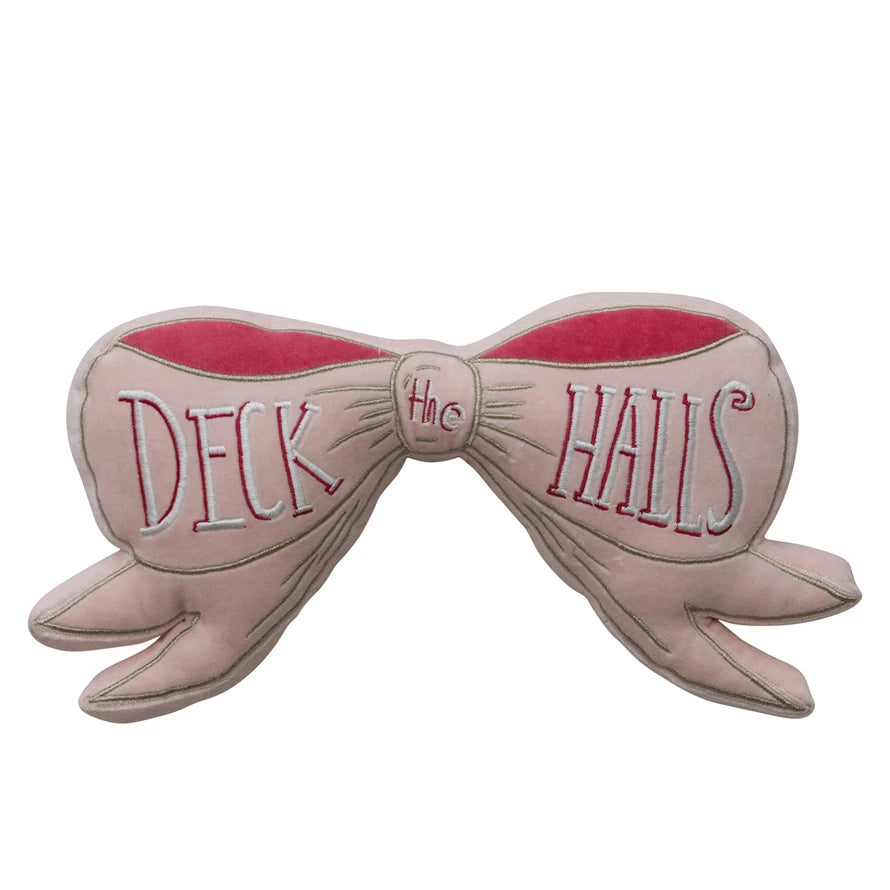 Velvet “Deck the Halls” Bow Pillow