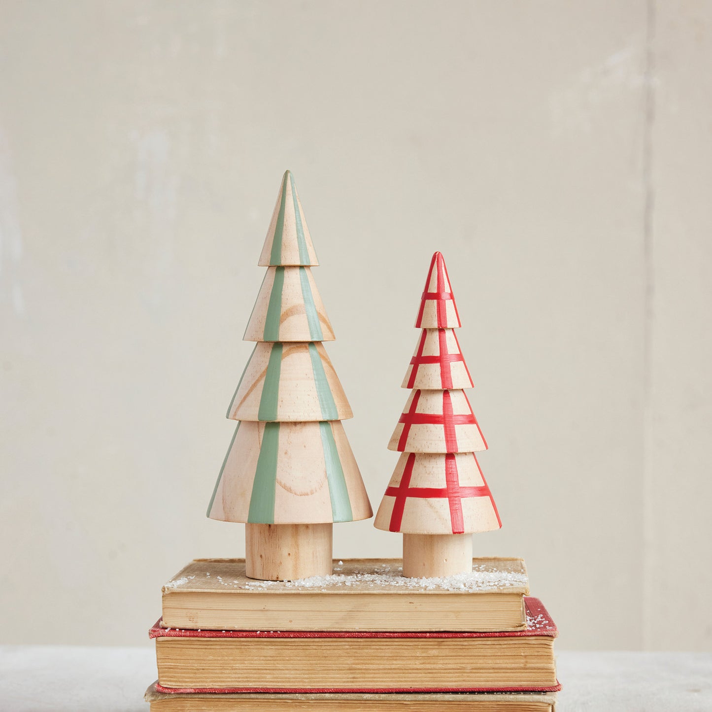 Hand Painted Wood Red Grid Tree