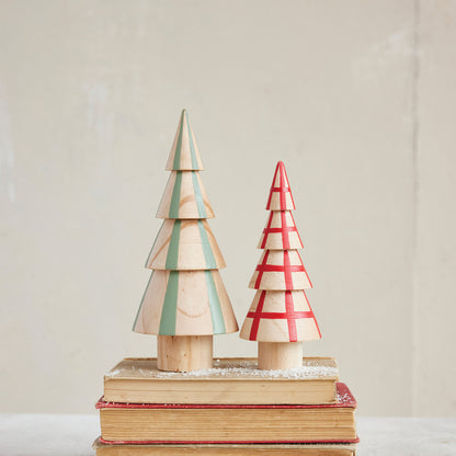 Hand Painted Wood Red Grid Tree