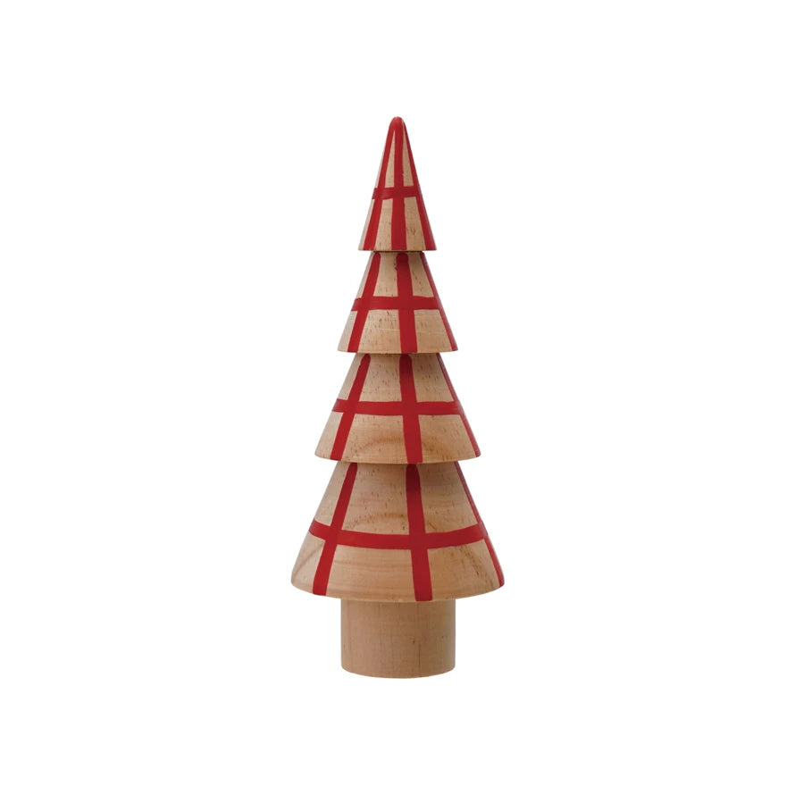 Hand Painted Wood Red Grid Tree