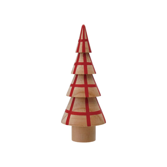 Hand Painted Wood Red Grid Tree