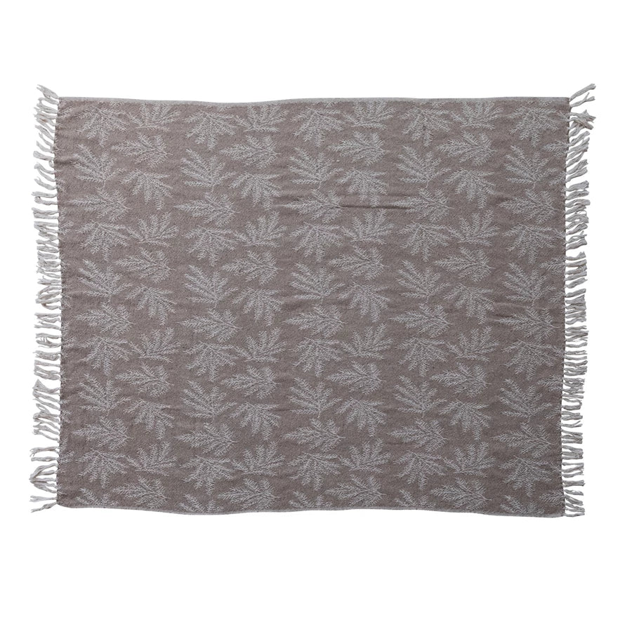 Woven Winter Botanicals Throw with Fringe