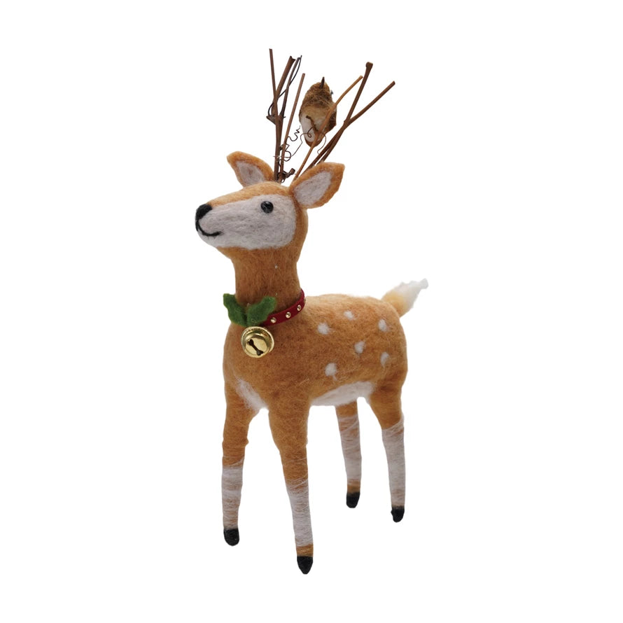 Wool Felt Deer with Jingle Bell Collar