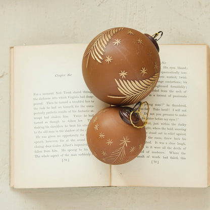 Hand Painted Amber Ornament with Etched Trees and Stars