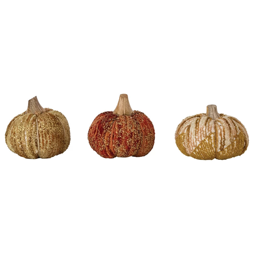 4.75” Handmade Cotton + Chenille Pumpkins