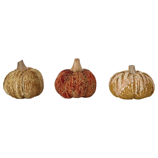 4.75” Handmade Cotton + Chenille Pumpkins