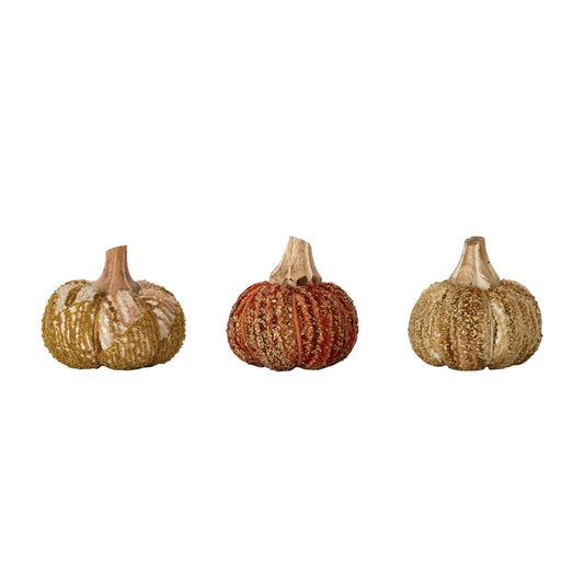 3.5” Handmade Cotton + Chenille Pumpkins