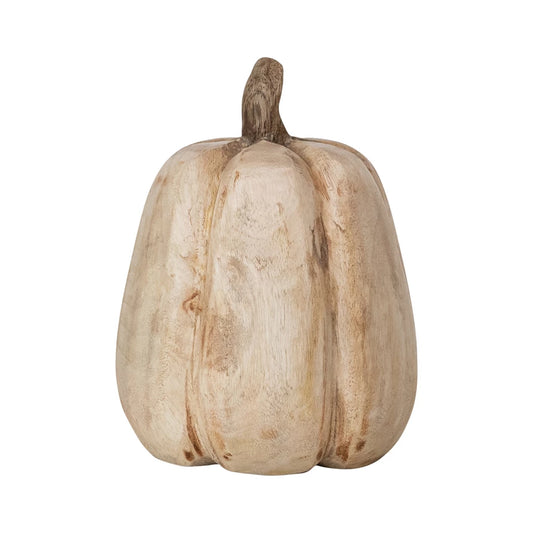 Carved Mango Wood Pumpkin 7” H