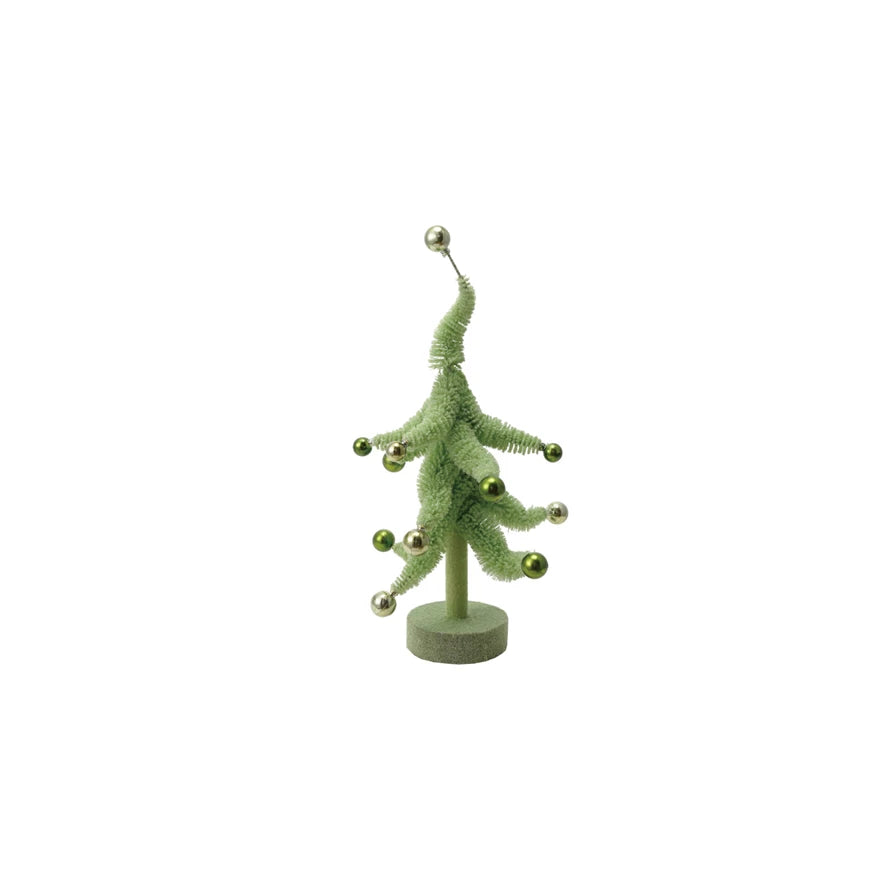 Flocked Bottle Brush Tree with Mini Ornaments