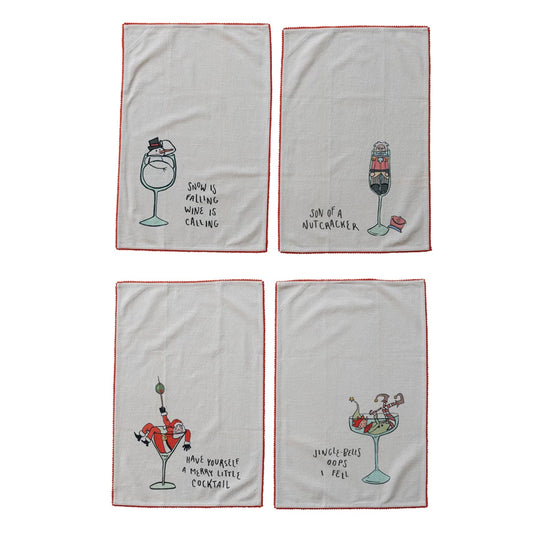 Tea Towel with Holiday Icons and Tipsy Sayings