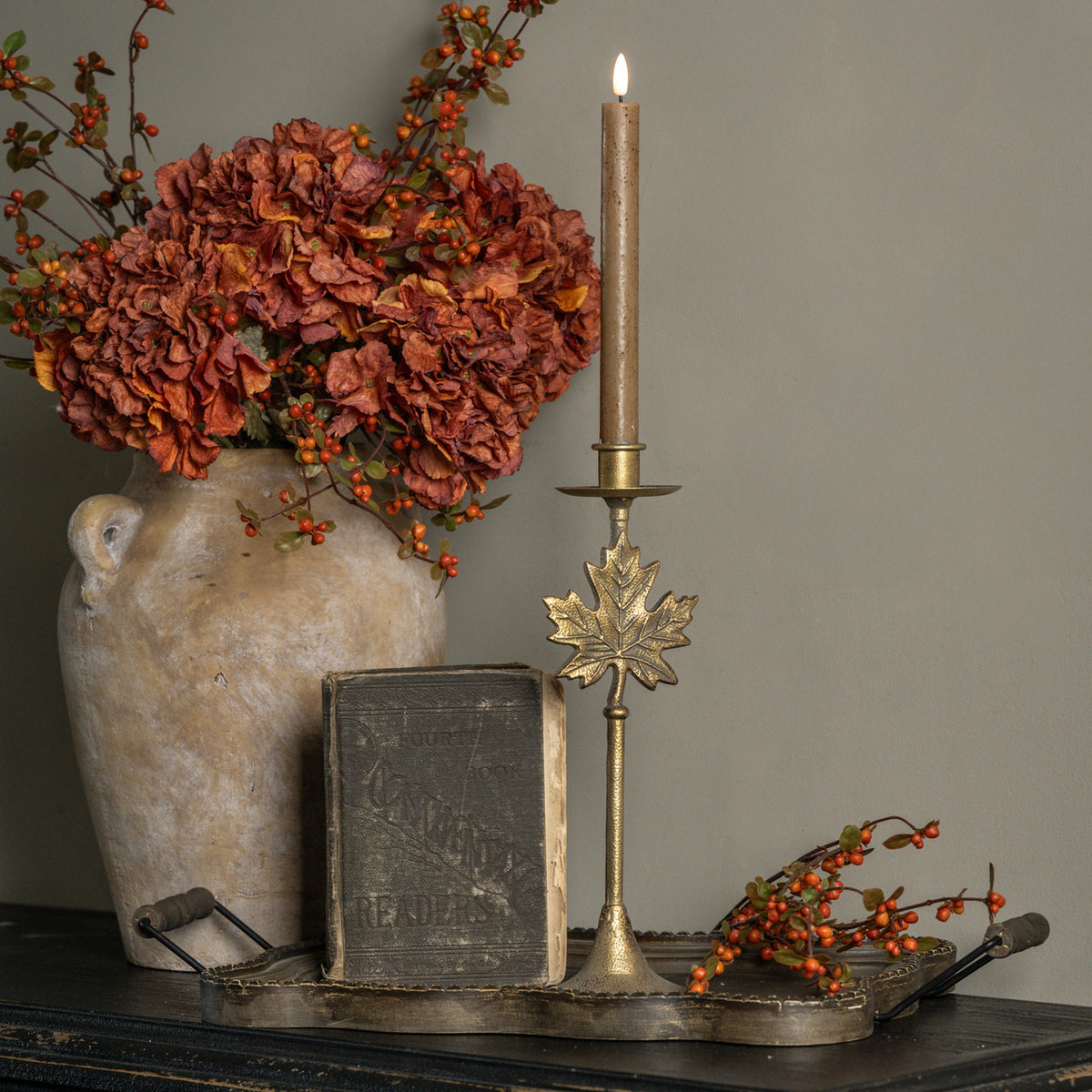 Gold Maple Leaf Taper Candle Holder