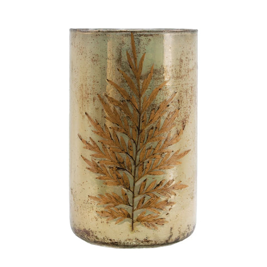 Mercury Glass Vase with Silver Oak Leaves