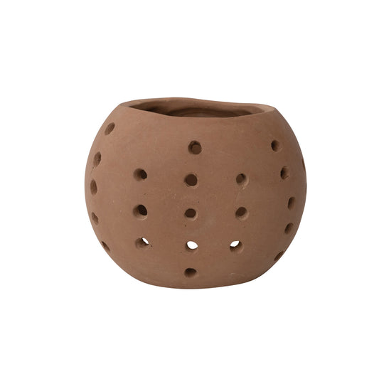 Handmade Terra-cotta Candle Holder w/ Cut-Outs