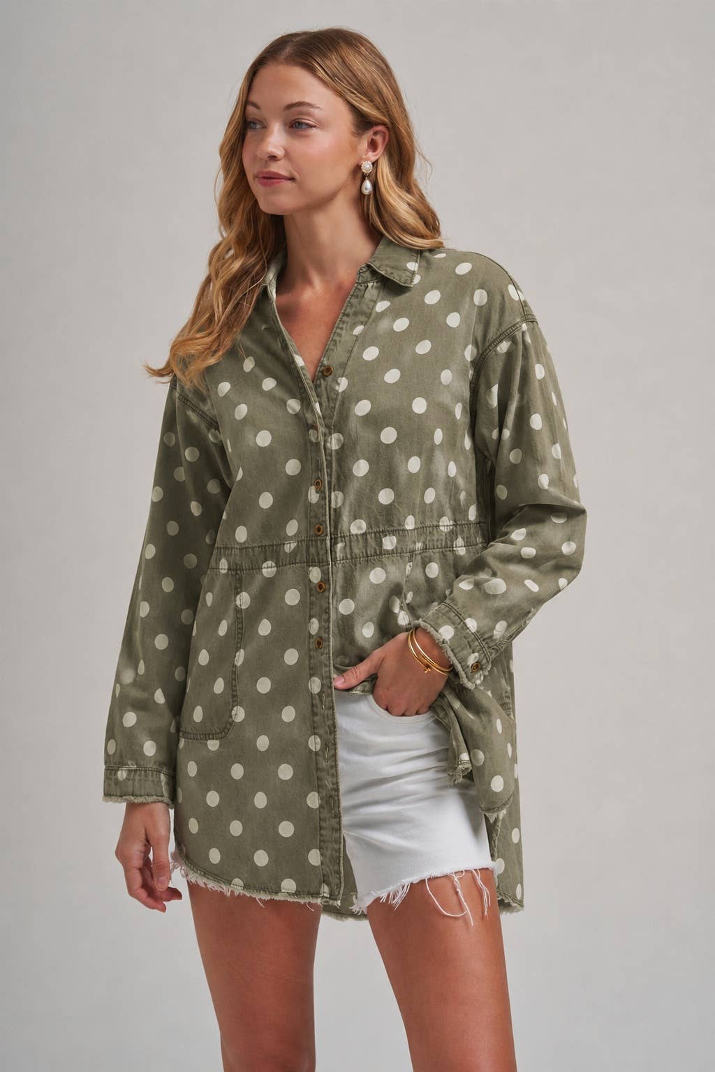 Polka Dot Fall Chambray Shirt