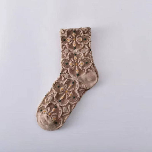 Floral Knit Socks - Vintage & Stretchy: Flower