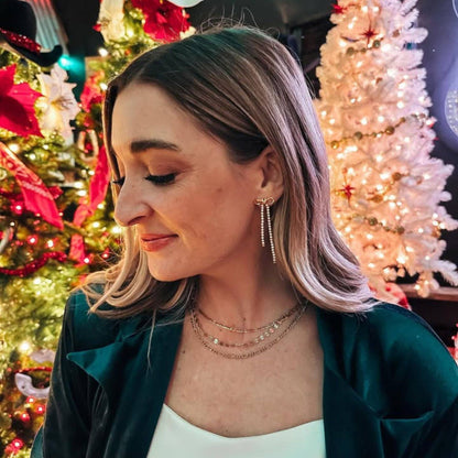 Gold Long Crystal Bow Drop Studs: Gold