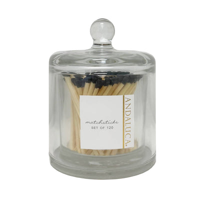 Glass Jar with Lid & 120 Wooden Black Matches