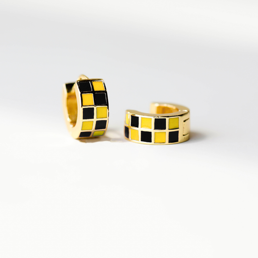 Black & Yellow Checkered Enamel Huggies