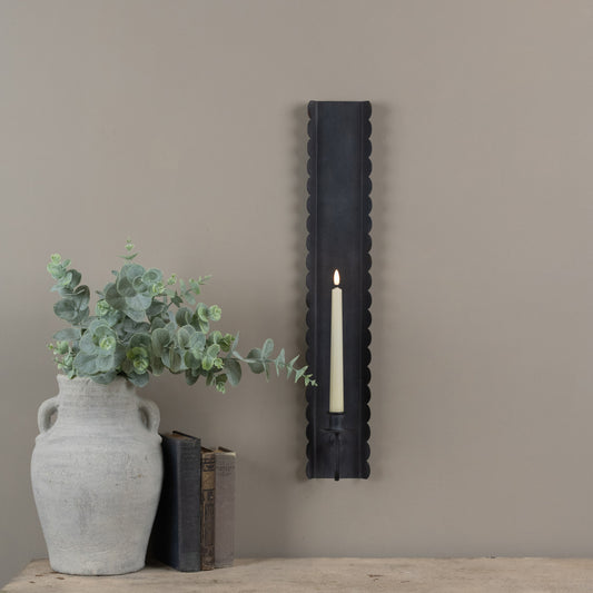 Black Scalloped Taper Candle Wall Sconce