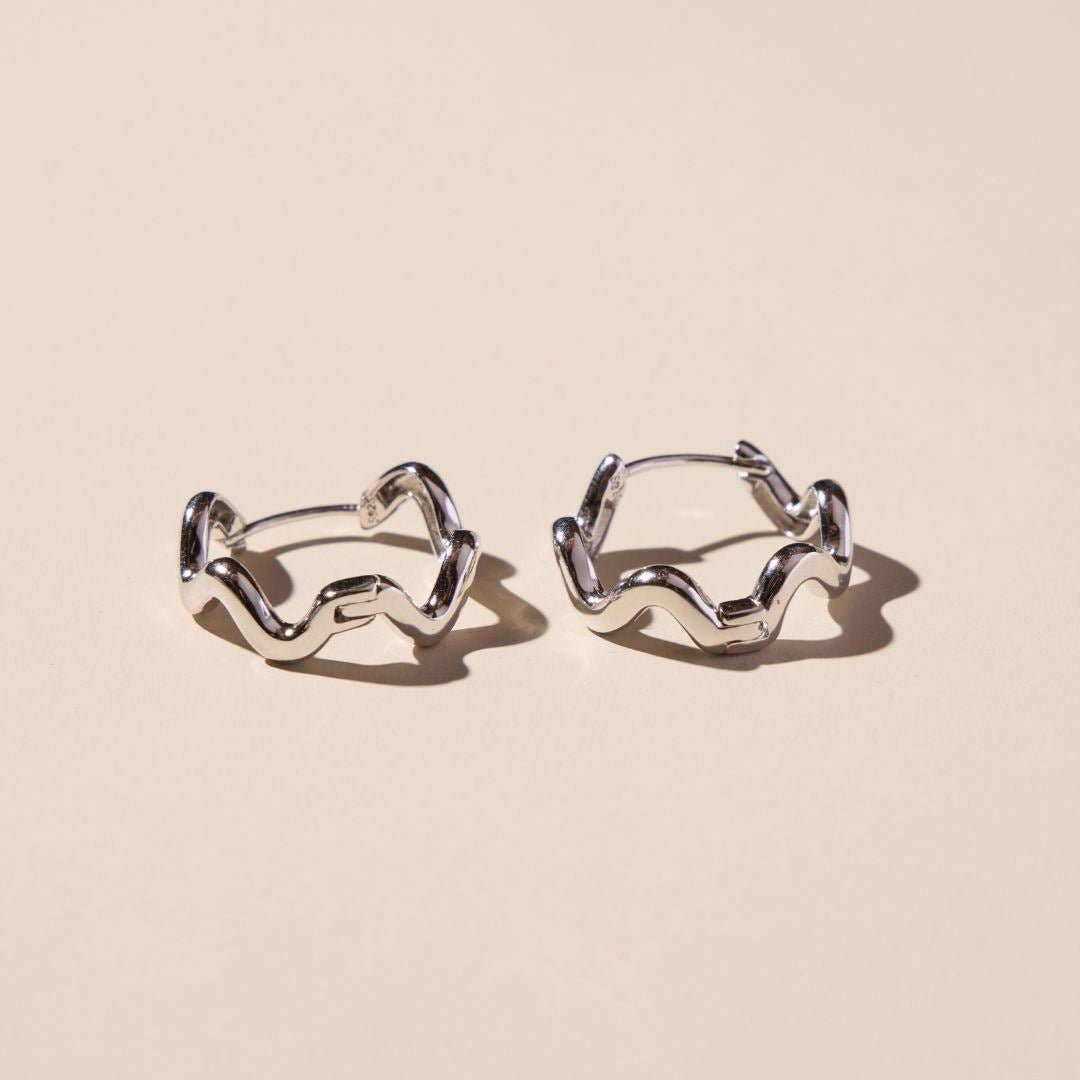 Silver Squiggle Hoops