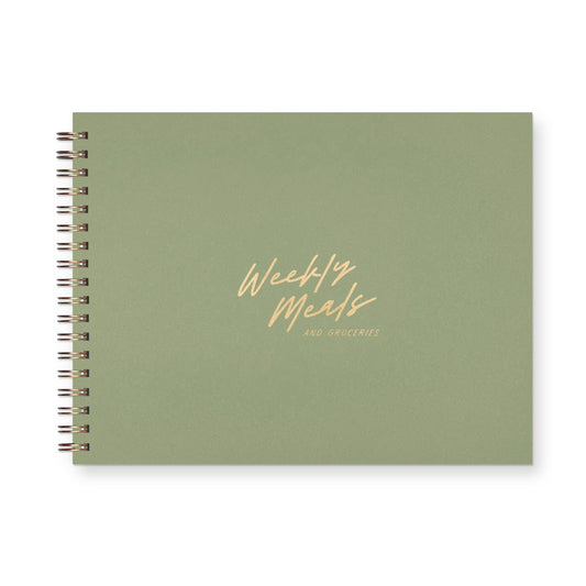 Script Weekly Meals Meal Planner: Sage Green Linen | Gold Foil