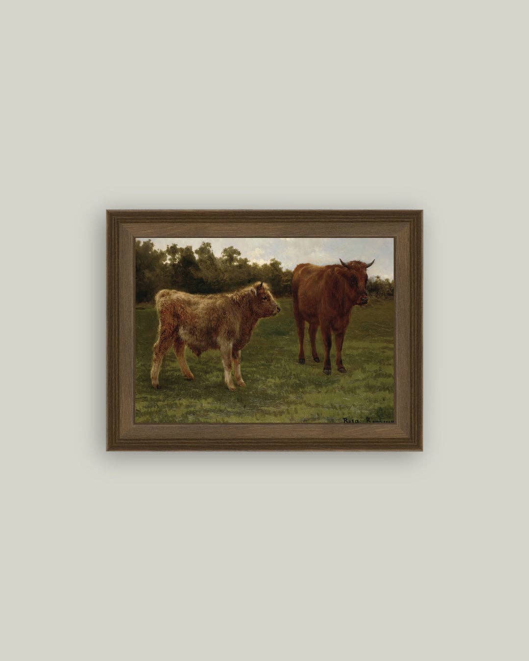 Two Cows Grazing: 7x5