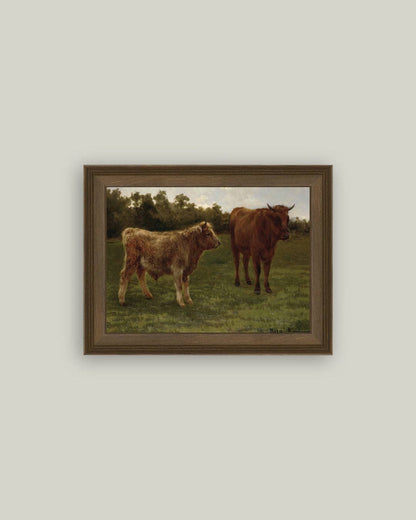 Two Cows Grazing: 7x5