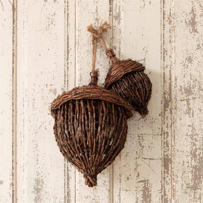 Hand-Woven Grapevine Acorns (Set of 2)
