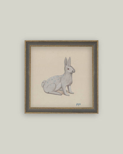 White Rabbit Framed Antique Art: 8x8