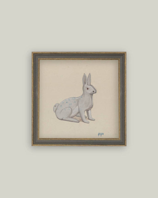 White Rabbit Framed Antique Art: 8x8