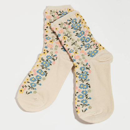 Cream Flower Pattern Socks
