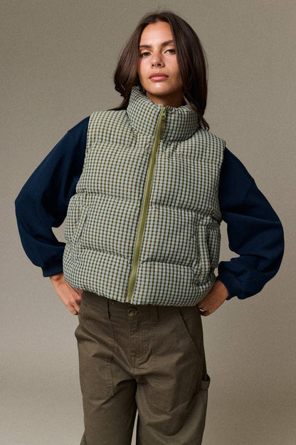 Olive Check Puffer Vest