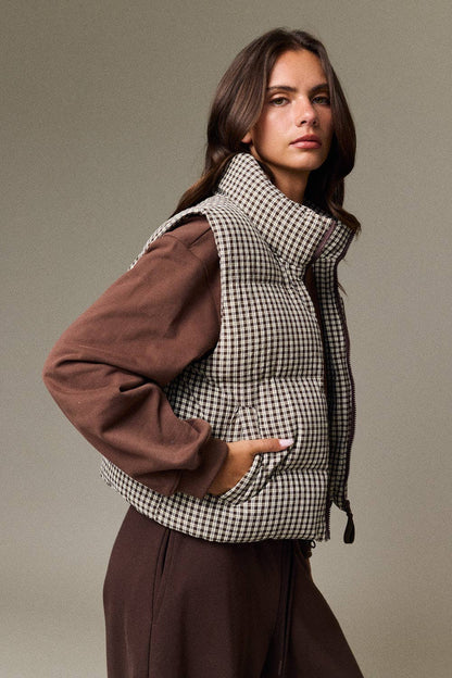 Olive Check Puffer Vest