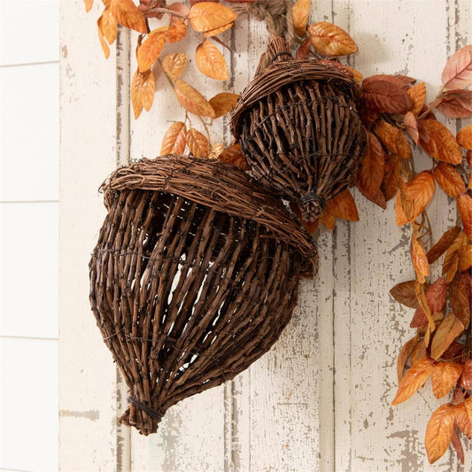 Hand-Woven Grapevine Acorns (Set of 2)