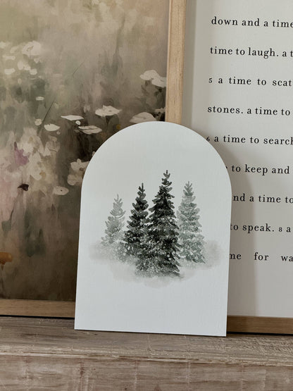 Winter Tree Watercolor, Arch | Christmas Decor: 7x10"