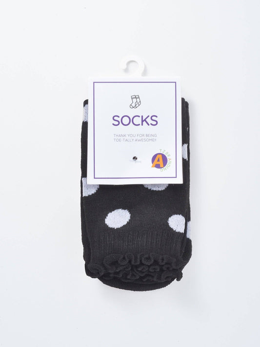 Polka Dot Ribbed Crew Socks: Black