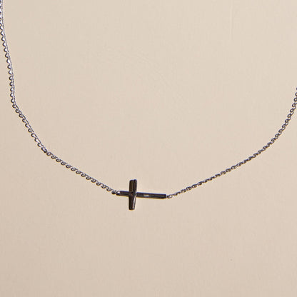 Silver Sideways Cross Necklace: Silver