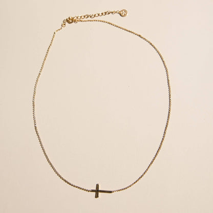 Gold Sideways Cross Necklace: Gold