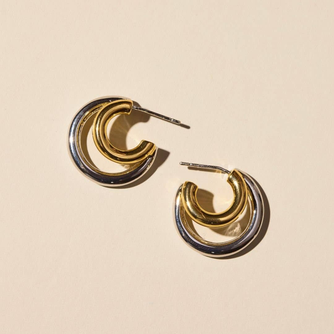 Mixed Metal Double Hoop Earrings
