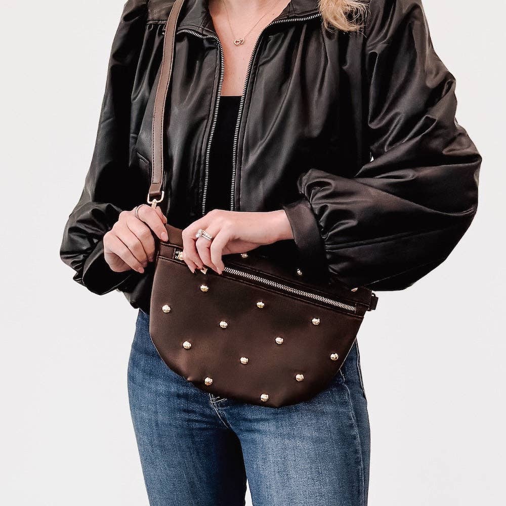 Chic Gold Studded Westlyn Bum Bag: Chocolate