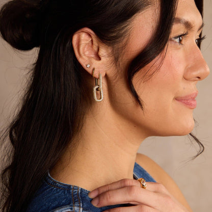 Gold Pavé Double Link Hoops: Gold