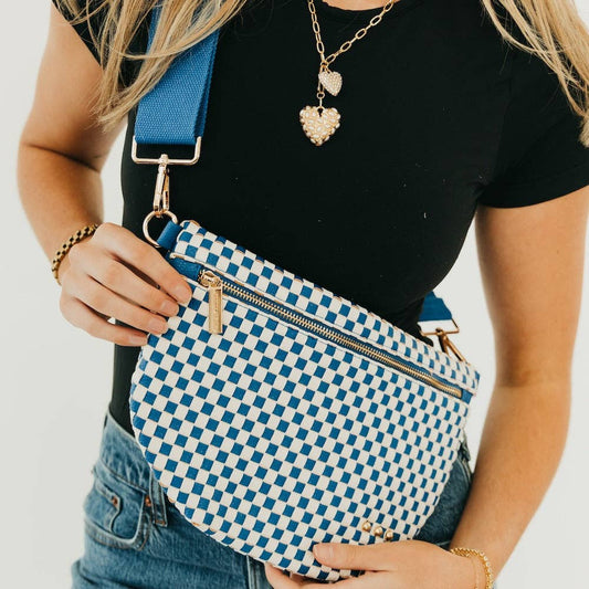 Woven Bum Bag: Checkered Royal Blue
