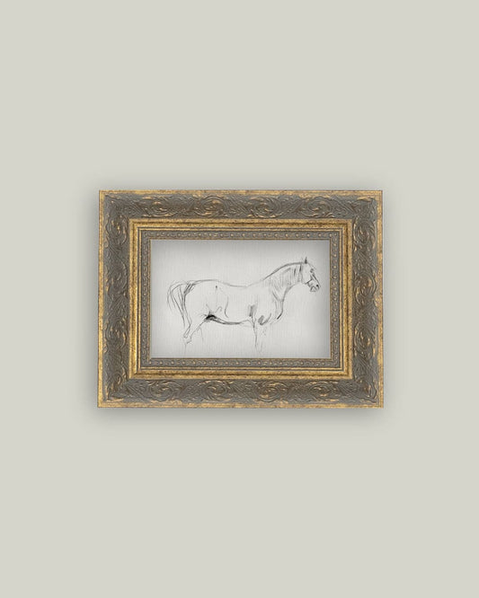Horse Sketch Framed Antique Art: 7x5